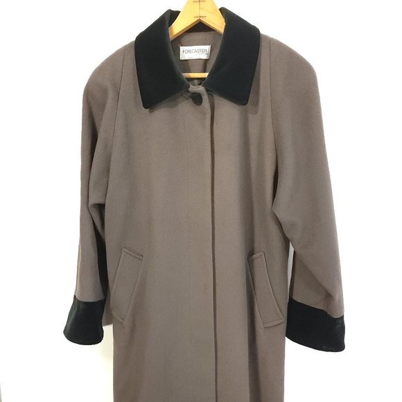 Vtg Forecaster Boston Button Front Coat Women's 8 Gray Wool Black Velvet Trim